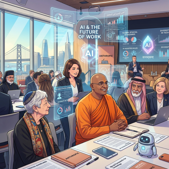 Diverse conference panel discussing AI, ethics, technology, and future work